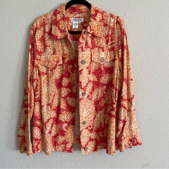 Coldwater Creek Orange Floral Shacket size 1X button up casual printed layering - Picture 1 of 8